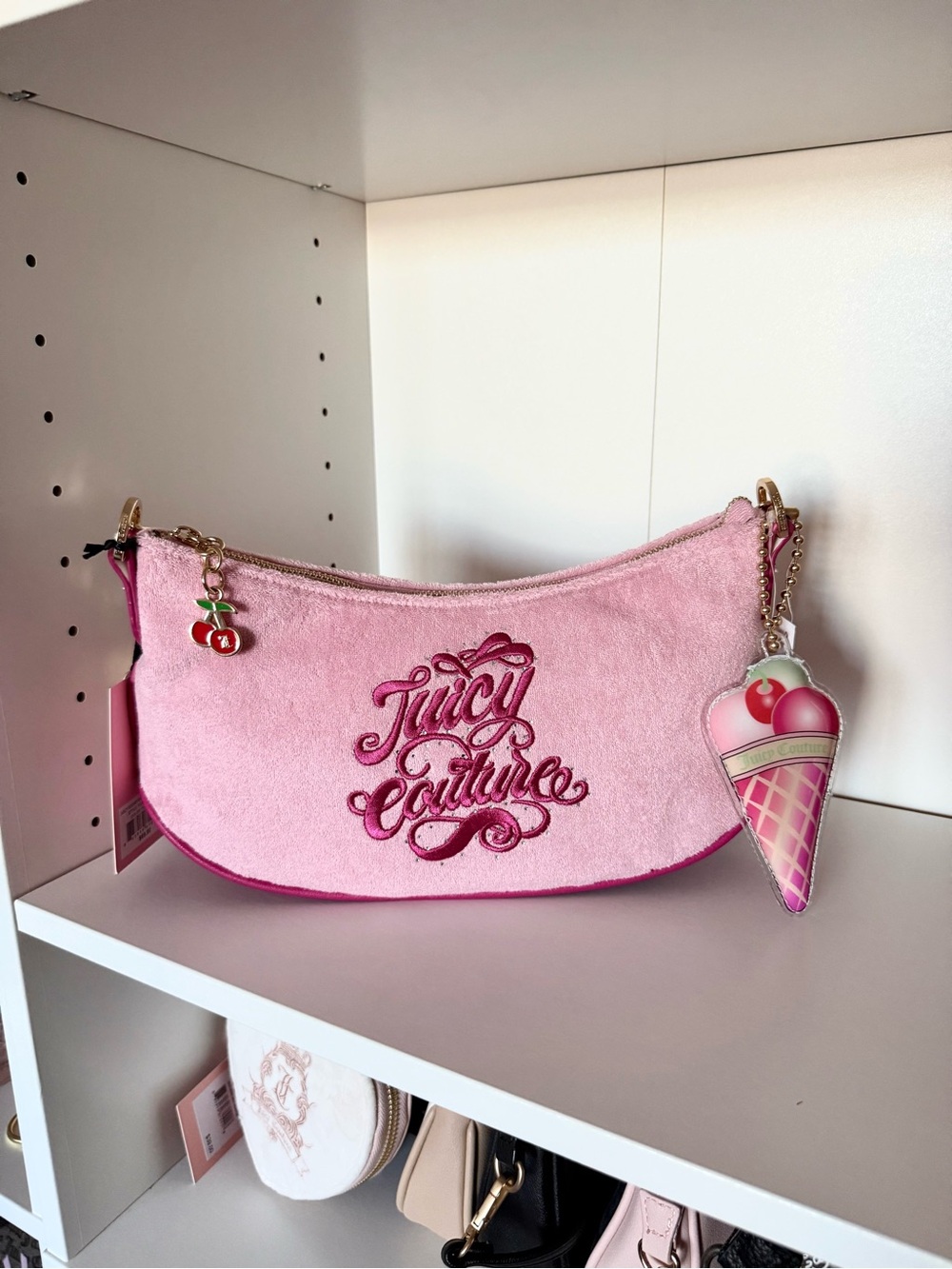 Juicy Couture “Sugar Rush” Pink Shoulder Bag with Cherry & Ice Cream Charms